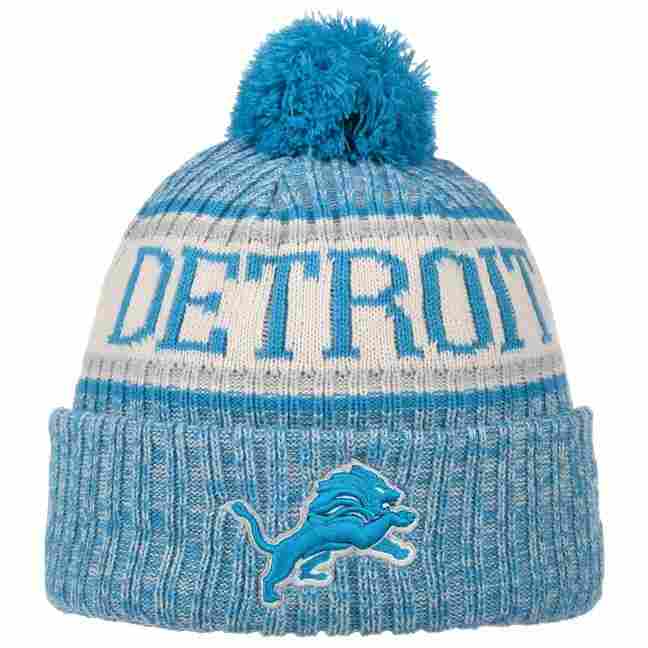 Men's New Era Gray/Blue Detroit Lions Cuffed Knit Hat with Pom